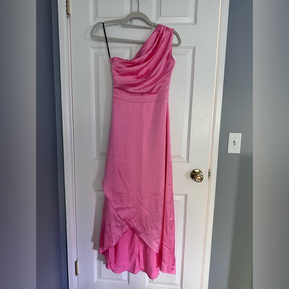 ASOS Pink Asymmetrical Ruched Gown